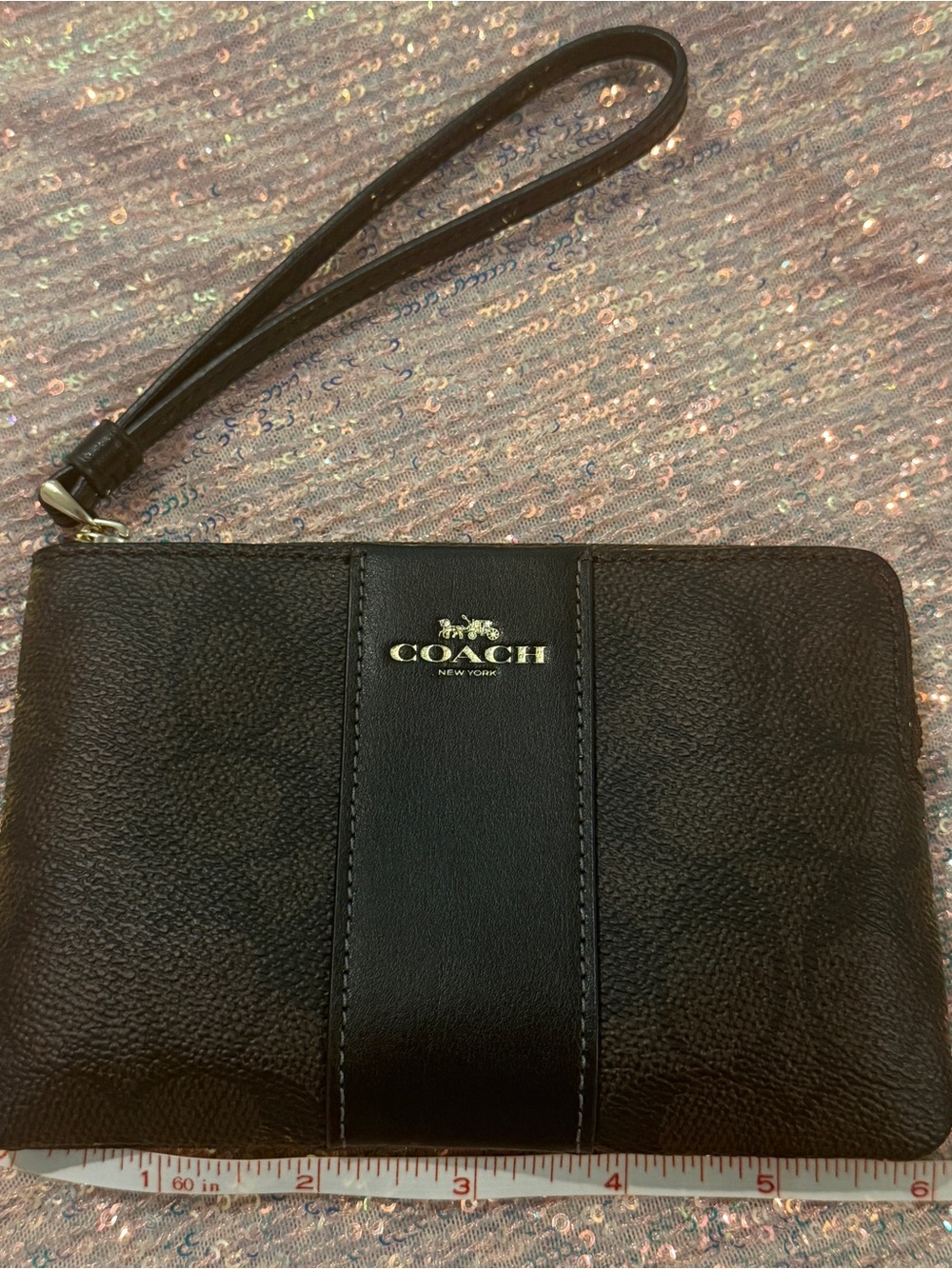 Coach Brown Monogram Print Leather Accent Wristlet